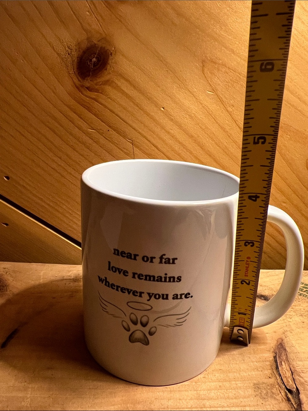 Paw in Hand with Heart Near or Far Love Remains Wherever You Are pet loss Mug - Picture 2 of 16